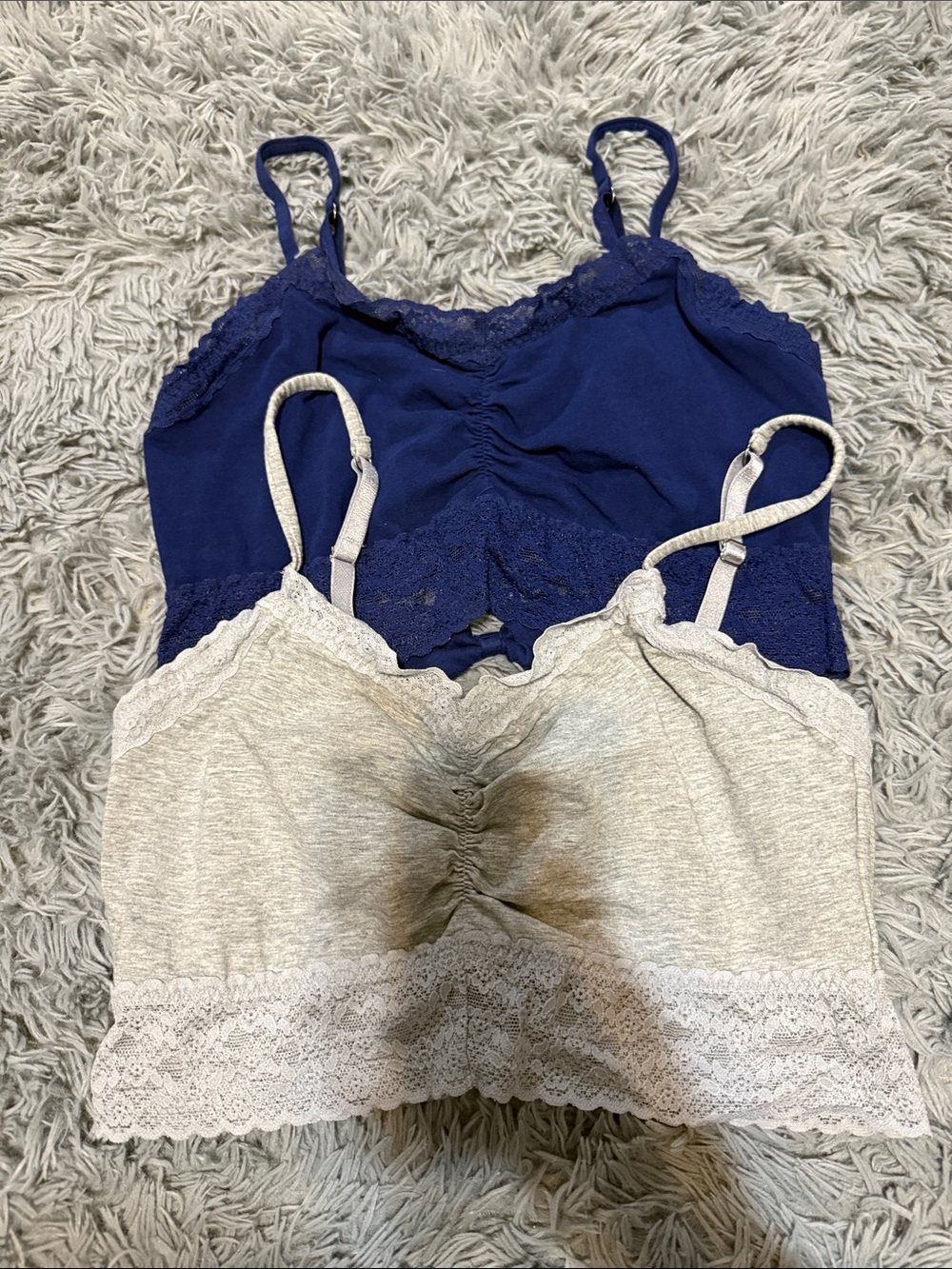 Victoria's Secret Lace-Trim Cami Bralettes - Navy & Light Gray